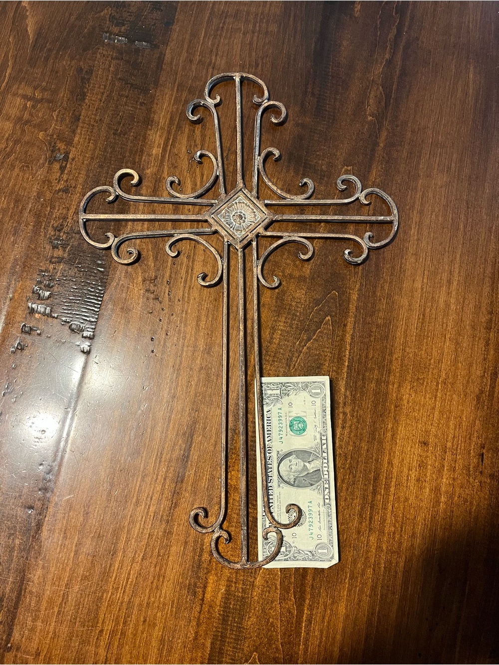 Decorative Iron Scroll Cross Wall Decor in Rustic
